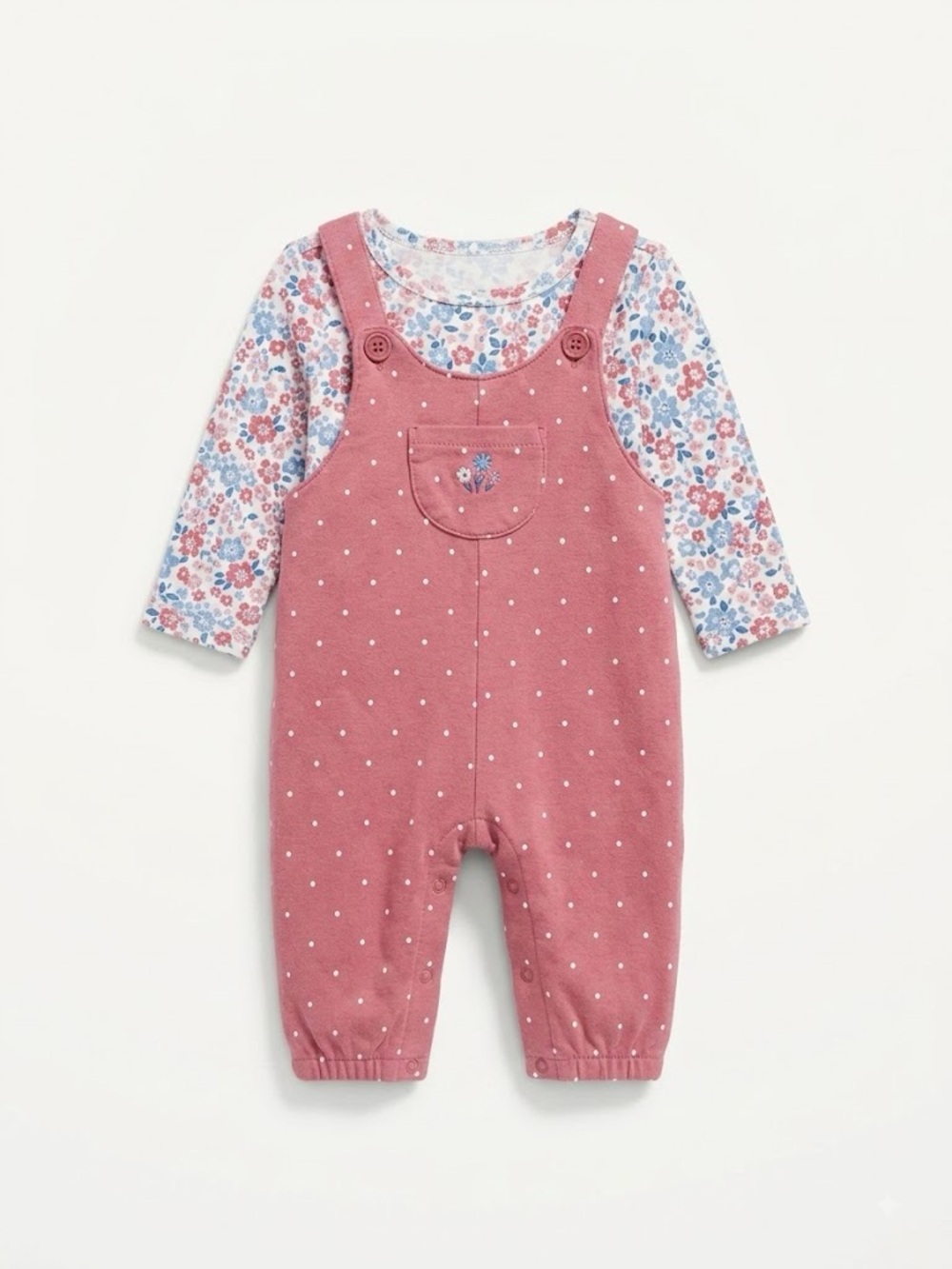 Carter's Dusty Pink Poka Dot Overalls with Floral Shirt